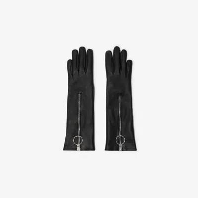 Burberry Leather Zip Gloves In Black