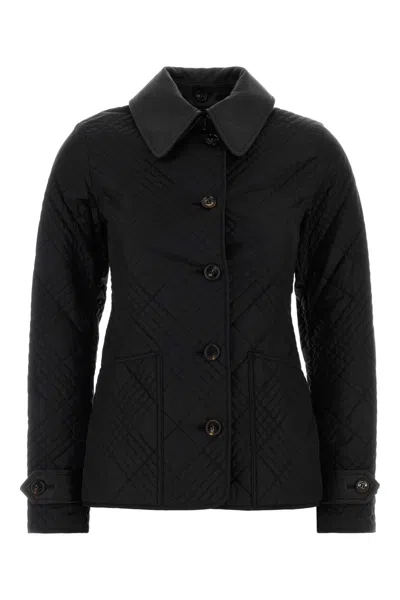 Burberry Leather-trim Trench Coat In Black