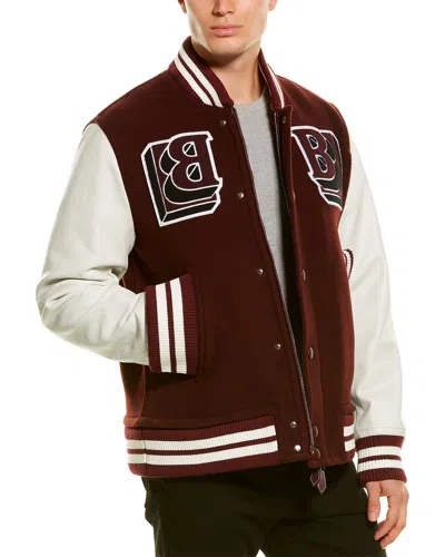 Burberry Leather-trim Wool-blend Bomber Jacket In Brown