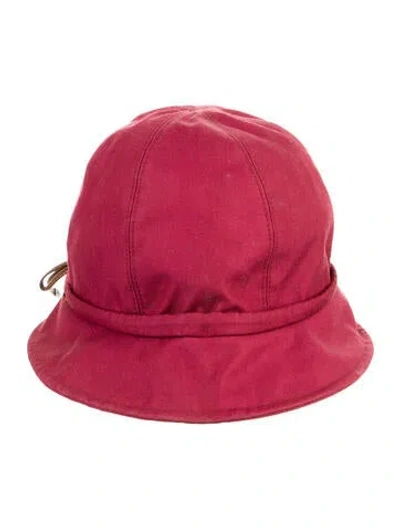 Pre-owned Burberry Leather-trimmed Bucket Hat In Burgundy