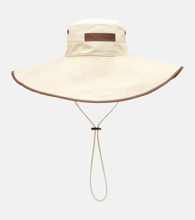 Burberry Leather-trimmed Cotton-blend Sun Hat In Neutral