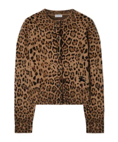 Burberry Leopard Jacquard Wool Cashmere Cardigan In Animal Print