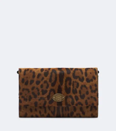 Burberry Leopard-print Calf Hair Wallet On Chain In Brown