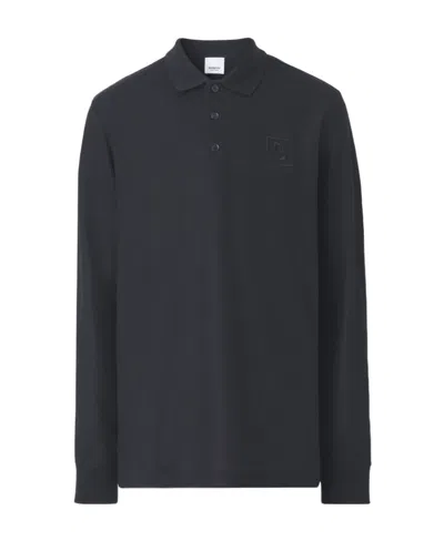 Burberry Letter Pattern Long-sleeved Polo Shirt In Black