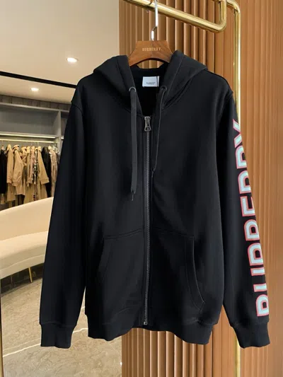 Pre-owned Burberry Letter Printed Casual Long Sleeved Hooded Sweatshirt For Men And Women In Black