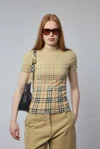 Burberry Womens Sand Ip Check Gradient-check Stretch-cotton Top In Brown
