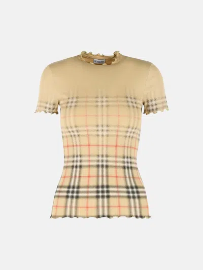 Burberry 'letty' Stretch Cotton Sweater With Sand Beige 'check' Shaded In Multi