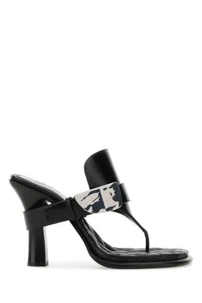 BURBERRY BURBERRY BLACK LEATHER BAY THONG MULES