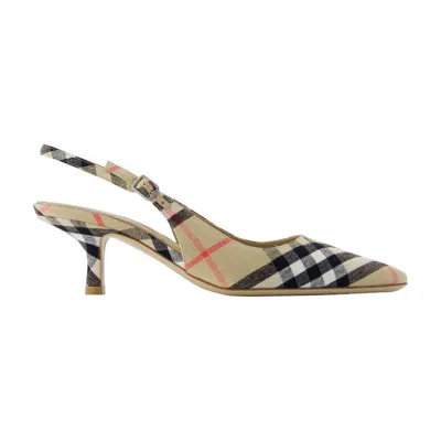 Burberry Women Dame Decollete With Check Motif In Brown