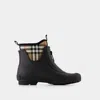 Burberry Flinton Check Waterproof Rain Boot In Black