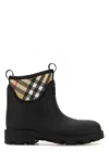 Burberry Check Pattern Boots Pull Tabs Rubber Sole In Black