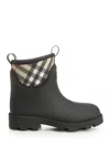 Burberry Marsh Stamp Checked Nylon-paneled Rubber Ankle Boots In Black