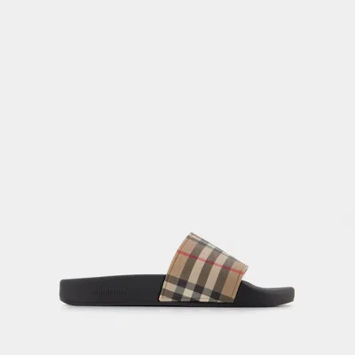 BURBERRY LF SDL FURLEY L CHK SLIDES - BURBERRY - BEIGE - POLYURETHANE