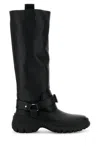 Burberry Leather Buckled Tall Boots In Black