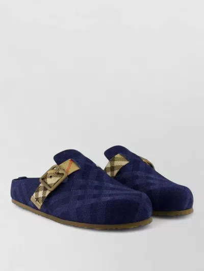 Burberry Lf Urchin Mules Cotton Check Pattern In Blue
