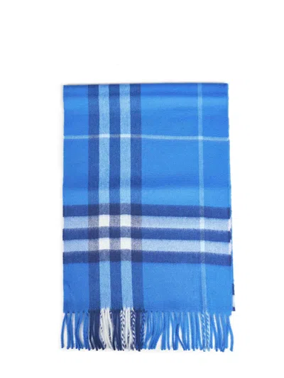 Burberry Lido Blue Check Cashmere Scarf In Yellow