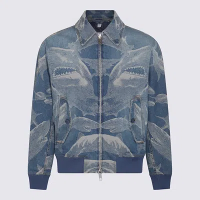 Burberry Light And Dark Blue Cotton Blend Denim Jacket In Multi