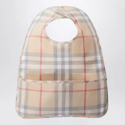 Burberry Light Beige Bib With Check Pattern In Brown
