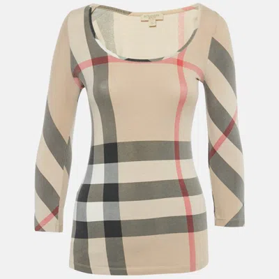 Pre-owned Burberry Light Beige Giant Check Cotton Knit Top Xs In Sand