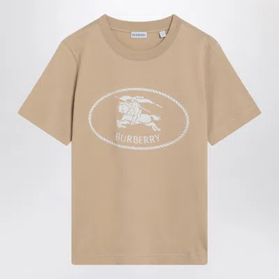 Burberry Light Beige T-shirt With Equestrian Knight Design In Brown