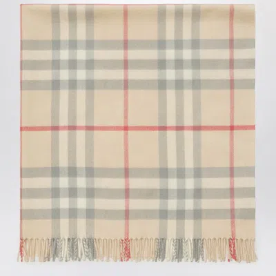 Burberry Light Beige Wool Check Blanket In Brown