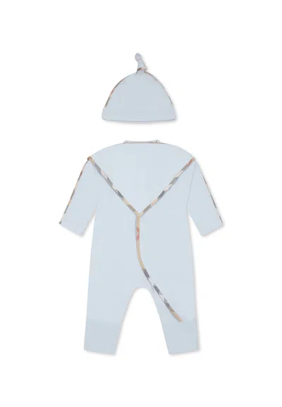 Burberry Light Blue Babygrow Set For Baby Boy With Vintage Check