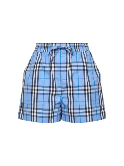 Burberry Light Blue Check Cotton Shorts