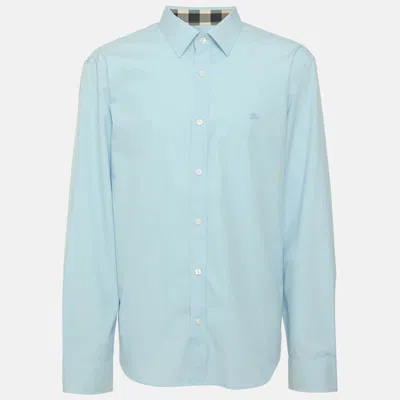 Pre-owned Burberry Light Blue Cotton Equestrian Long Sleeve Shirt Xl