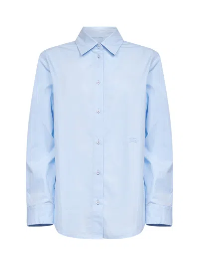Burberry Light Blue Cotton Poplin Formal Shirt With Check Trims
