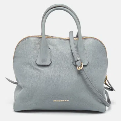 Pre-owned Burberry Light Blue Leather Greenwood Satchel