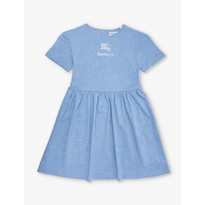 Burberry Kids'  Light Blue Melange Rhonda Brand-embroidered Cotton-jersey Dress 6-12 Years