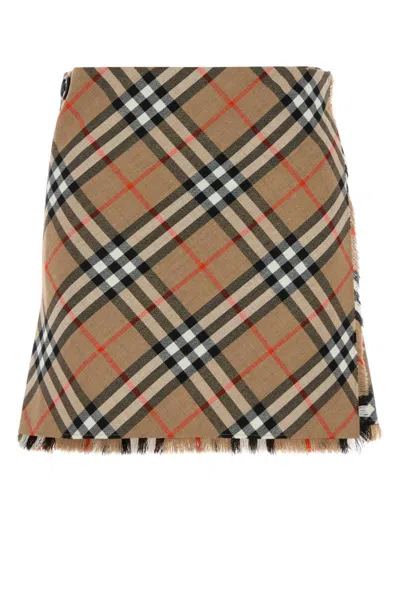 Burberry Light Brown Checked Mini Skirt