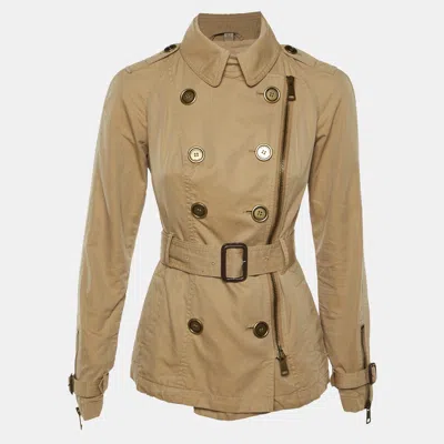 Pre-owned Burberry Light Brown Cotton Belted Trench Jacket S