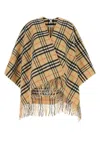 Burberry Light Brown Embroidered Wool Blend Cape In Multi