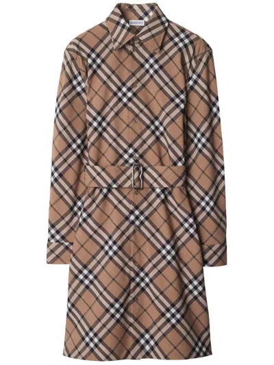 Burberry Light Brown Nova Check Cut Out Dress