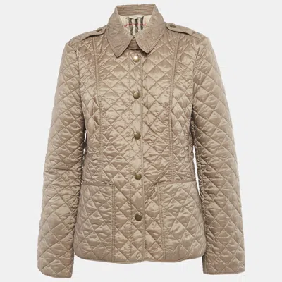 Pre-owned Burberry Light Brown Nylon Quilted Long Sleeve Jacket L