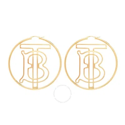 Burberry Light Gold Tb Monogram Motif Hoop Earrings In Gold Tone