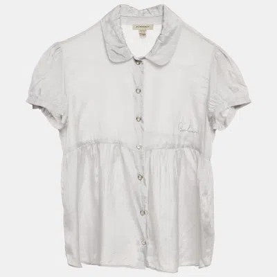 Pre-owned Burberry Light Grey Silk And Cotton Button Front Top 16 Yrs
