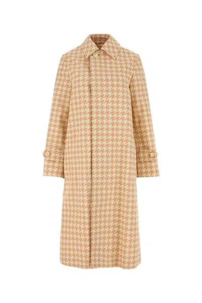 BURBERRY LIGHT PINK CHECK-PATTERN LONG COAT