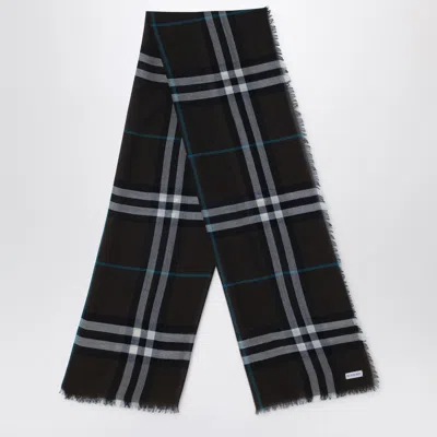 Burberry Light Wool Scarf Check Brown In Grey