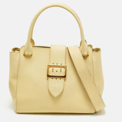 Pre-owned Burberry Light Yellow Leather Medium Buckle Tote