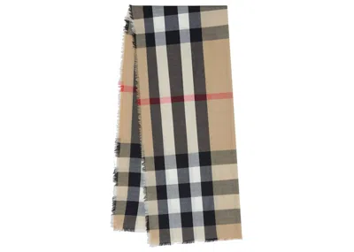 Pre-owned Burberry Lightweight Check Cashmere Scarf In Archive Beige