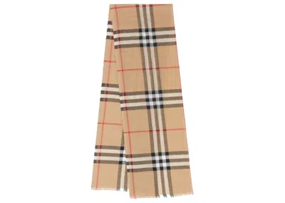 Pre-owned Burberry Lightweight Check Wool Scarf In Archive Beige In Brown