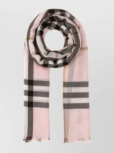 Burberry Lightweight Checked Wool Blend Scarf In Pink