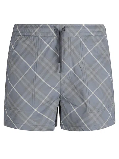 Burberry Lightweight Grey Checkered Swim Shorts In Gray