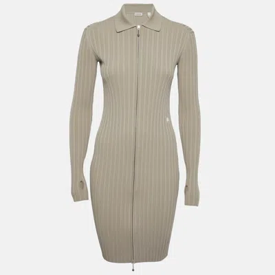 Pre-owned Burberry Limestone Rib Knit Zip-up Short Dress Xs In Sand