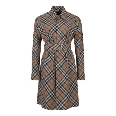 Burberry Linden Ip Check Wool Dresses In Brown