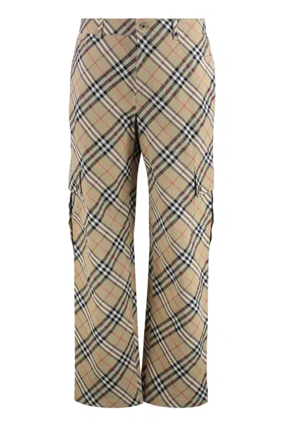 Burberry Linen And Cotton Trousers In Brown