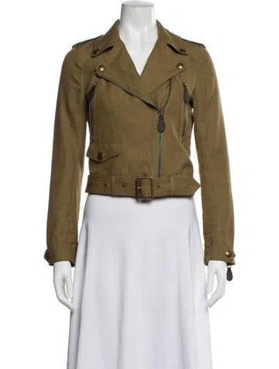 Pre-owned Burberry Linen Biker Jacket In Green