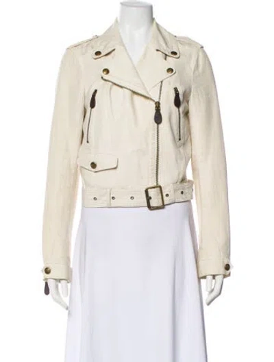 Pre-owned Burberry Linen Biker Jacket In Neutral